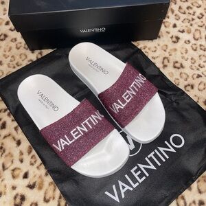 Valentino Slides - Pink Glitter